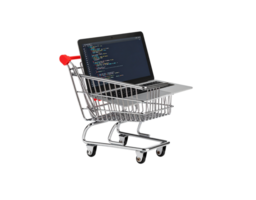 Laptop with Code on Screen in Chrome Shopping Cart. png