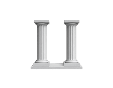 twee wit gecanneleerd kolommen met ionisch hoofdsteden Aan een gedeeld baseren. png