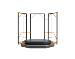 Elegant Black and Gold TwoTiered Hexagonal Display Podium with Geometric Frame. png