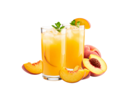 Refreshing Peach Iced Tea in Tall Glasses with Mint Garnish and Peach Slices. png