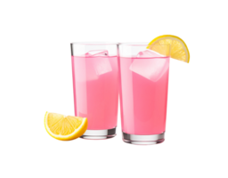 Two Glasses of Pink Lemonade with Ice and Lemon Slices. png