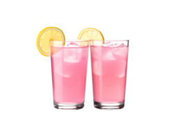Two Glasses of Pink Lemonade with Lemon Slices and Ice Cubes. png