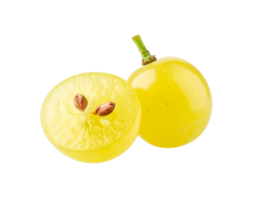 Fresh Yellow Grape Duo Whole and Halved with Seeds Visible. png