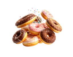 Stack of Assorted Donuts with Chocolate Pink Frosting and Sprinkles. png