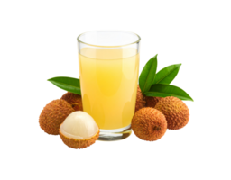 Refreshing Lychee Juice in Glass with Fresh Fruits and Green Leaves. png