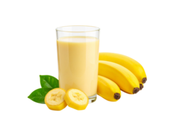Refreshing Banana Smoothie in Glass with Fresh Bananas and Leaves. png