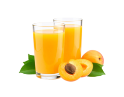 Apricot Juice in Clear Glasses with Fresh Apricots and Green Leaves. png