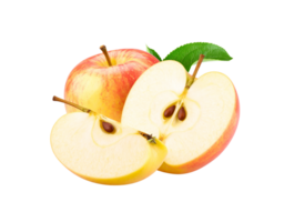 Fresh Gala Apple with Slices and Green Leaf Detail CloseUp View. png