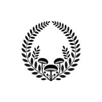 Botanical Emblem Forest Circle, Mushroom Detail, Minimalist vector