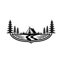 Rustic Camping Silhouette, Lakeside Tranquility vector