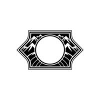 Geometric Mountain Emblem, Art Deco Style, Circular vector