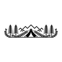 Minimalist Mountain Camping Silhouette - Tranquil Wilderness - Mountains vector