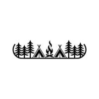 Minimalist Camping Scene Pine Trees, Tent, and Fire, Outdoors vector