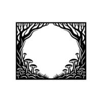 Enchanted Forest Frame, Black Silhouette, Mystical Portal vector