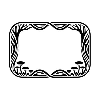 Art Nouveau Frame Forest, Mushrooms, and Flowing Lines