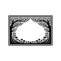 Intricate Forest Frame, Black White Silhouette, Mystical Woodland vector
