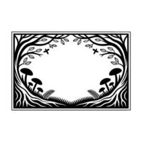 Enchanted Forest Frame, Botanical Illustration, Mystical Border, Circular vector