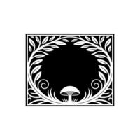 Botanical Emblem Mushroom Foliage Border vector