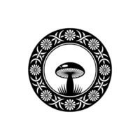 Mystical Mushroom Emblem, Circular Botanical vector