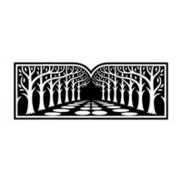 Stylized Forest Path, Geometric Silhouette, Tranquil Vista vector