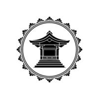 Elegant Japanese Pavilion Emblem, Minimalist, Circular vector
