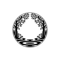 Circular Emblem Ancient Trees Tranquil Reflection vector