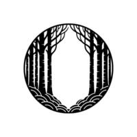 Serene Forest Silhouette, Circular Emblem - Minimalist vector