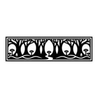 Stylized Forest Border, Intricate Black Silhouette, Botanical vector