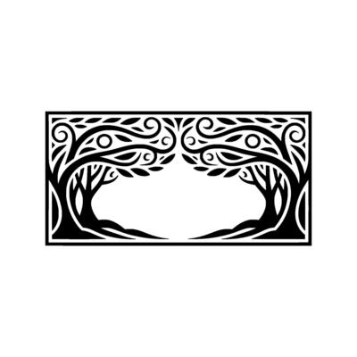 Elegant Tree Silhouette Border, Vintage Botanical