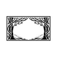 Stylized Forest Frame, Intricate Black White, Illustration vector