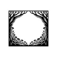 Ethereal Forest Frame, Black White Illustration vector