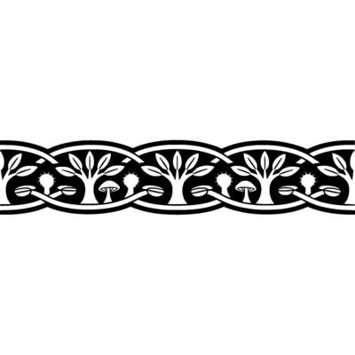 Celtic Tree Mushroom Border, Vintage Motif