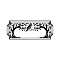 Elegant Raven Branch Border, Vintage Illustration vector