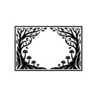 Enchanted Forest Border, Stylized Black White Illustration, Trees vector