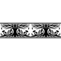 Stylized Forest Border, Black White Illustration vector