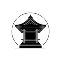 Japanese Pagoda with Sakura Blossom Emblem Minimalist vector