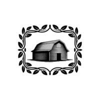 Rustic Barn Emblem, Vintage Farmhouse Illustration, Foliage vector