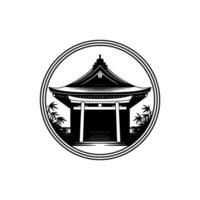 Japanese Torii Gate Emblem, Minimalist, Circular vector