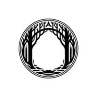 Circular Emblem Ancient Trees, Symbolic Growth, Minimalist, Silhouette vector