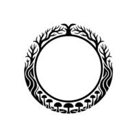 Mystical Circle Tree of Life Mushrooms, Symbolic Border vector
