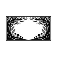 Forest Silhouette Frame, Mysterious Woodland Border vector