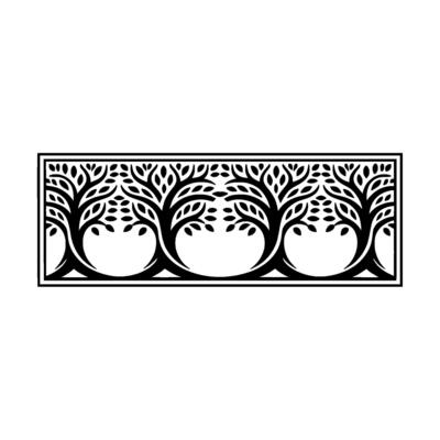 Stylized Tree Border, Elegant Black White, Trees