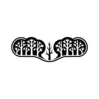 Minimalist Forest Silhouette, Tranquil Landscape Emblem, Circular vector