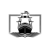 Nautical Emblem Vintage Ship Silhouette in Geometric Frame vector