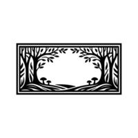 Intricate Forest Frame, Stylized Woodland Illustration, Blackwork vector