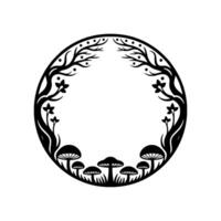 Enchanted Forest Circle, Botanical Frame, Mystical Illustration vector