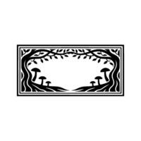 Enchanted Forest Frame, Botanical Illustration, Mystical Border, Mushrooms vector