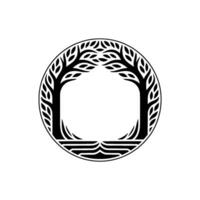 Circular Tree Emblem, Symbolic Growth, Ancient Roots, Circle vector
