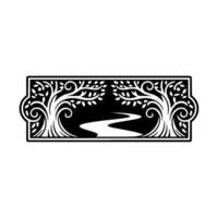 Elegant Botanical Frame, Vintage Style, Serene Landscape, Ornamentation vector