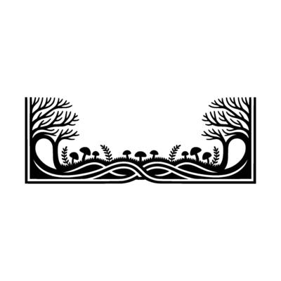 Enchanted Forest Border, Minimalist Black White Illustration, Trees